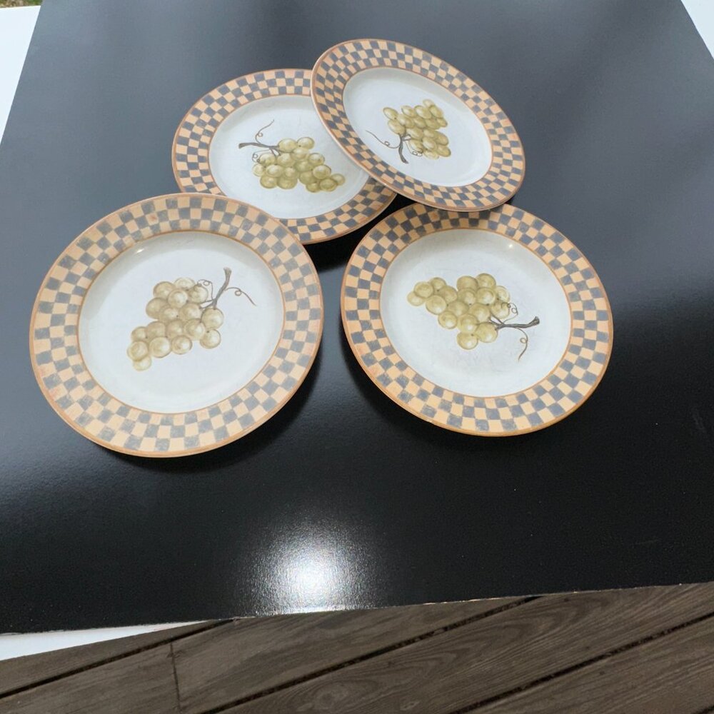 #1004 4ea BLOCK BREAD & BUTTER SALAD PLATES BLOCK ORCHARD PATTERN 1995